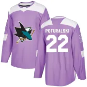 Men's Andrew Poturalski San Jose Sharks Hockey Fights Cancer Jersey - Purple Authentic