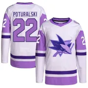 Men's Andrew Poturalski San Jose Sharks Hockey Fights Cancer Primegreen Jersey - White/Purple Authentic