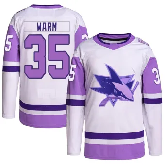 Men's Beck Warm San Jose Sharks Hockey Fights Cancer Primegreen Jersey - White/Purple Authentic