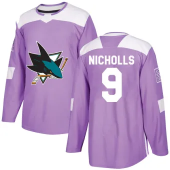 Men's Bernie Nicholls San Jose Sharks Hockey Fights Cancer Jersey - Purple Authentic