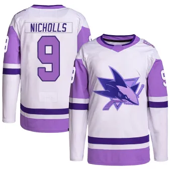 Men's Bernie Nicholls San Jose Sharks Hockey Fights Cancer Primegreen Jersey - White/Purple Authentic