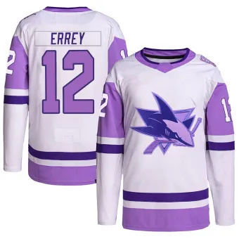 Men's Bob Errey San Jose Sharks Hockey Fights Cancer Primegreen Jersey - White/Purple Authentic