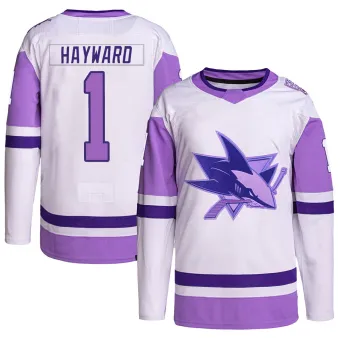 Men's Brian Hayward San Jose Sharks Hockey Fights Cancer Primegreen Jersey - White/Purple Authentic