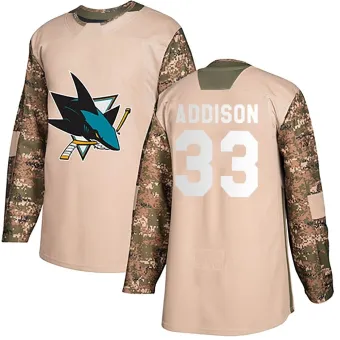 Men's Calen Addison San Jose Sharks Veterans Day Practice Jersey - Camo Authentic