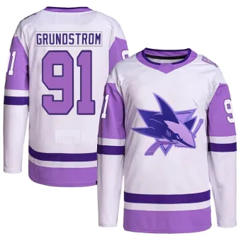 Men's Carl Grundstrom San Jose Sharks Hockey Fights Cancer Primegreen Jersey - White/Purple Authentic