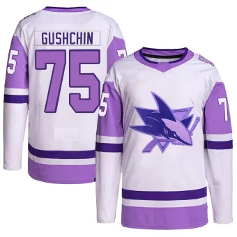 Men's Danil Gushchin San Jose Sharks Hockey Fights Cancer Primegreen Jersey - White/Purple Authentic