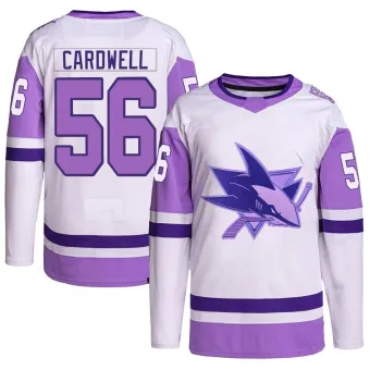 Men's Ethan Cardwell San Jose Sharks Hockey Fights Cancer Primegreen Jersey - White/Purple Authentic