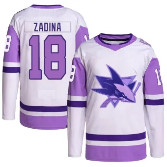 Men's Filip Zadina San Jose Sharks Hockey Fights Cancer Primegreen Jersey - White/Purple Authentic