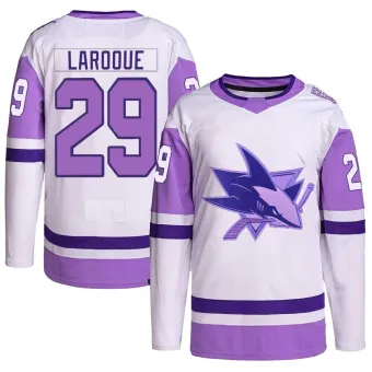 Men's Gannon Laroque San Jose Sharks Hockey Fights Cancer Primegreen Jersey - White/Purple Authentic