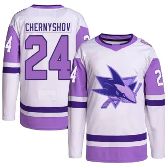 Men's Igor Chernyshov San Jose Sharks Hockey Fights Cancer Primegreen Jersey - White/Purple Authentic