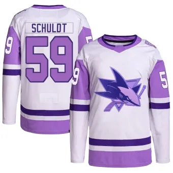 Men's Jimmy Schuldt San Jose Sharks Hockey Fights Cancer Primegreen Jersey - White/Purple Authentic