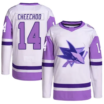 Men's Jonathan Cheechoo San Jose Sharks Hockey Fights Cancer Primegreen Jersey - White/Purple Authentic