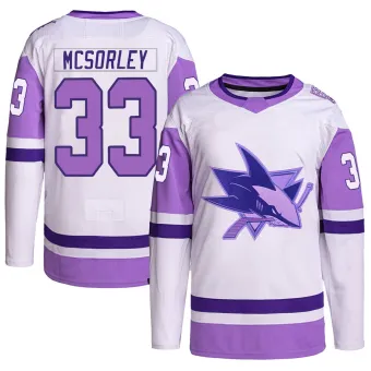 Men's Marty Mcsorley San Jose Sharks Hockey Fights Cancer Primegreen Jersey - White/Purple Authentic