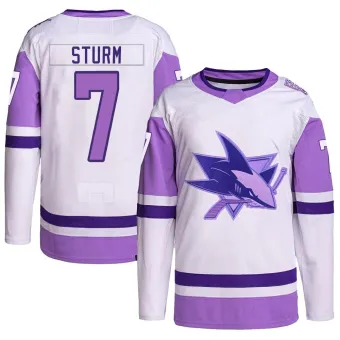 Men's Nico Sturm San Jose Sharks Hockey Fights Cancer Primegreen Jersey - White/Purple Authentic