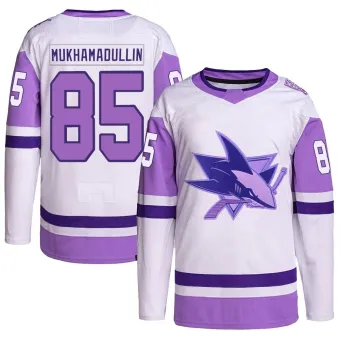 Men's Shakir Mukhamadullin San Jose Sharks Hockey Fights Cancer Primegreen Jersey - White/Purple Authentic