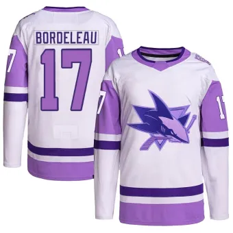 Men's Thomas Bordeleau San Jose Sharks Hockey Fights Cancer Primegreen Jersey - White/Purple Authentic