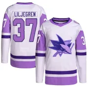 Men's Timothy Liljegren San Jose Sharks Hockey Fights Cancer Primegreen Jersey - White/Purple Authentic