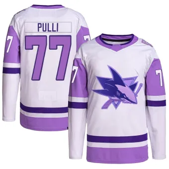 Men's Valtteri Pulli San Jose Sharks Hockey Fights Cancer Primegreen Jersey - White/Purple Authentic