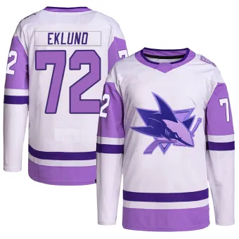 Men's William Eklund San Jose Sharks Hockey Fights Cancer Primegreen Jersey - White/Purple Authentic