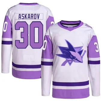 Men's Yaroslav Askarov San Jose Sharks Hockey Fights Cancer Primegreen Jersey - White/Purple Authentic