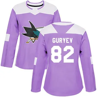 Women's Artem Guryev San Jose Sharks Hockey Fights Cancer Jersey - Purple Authentic