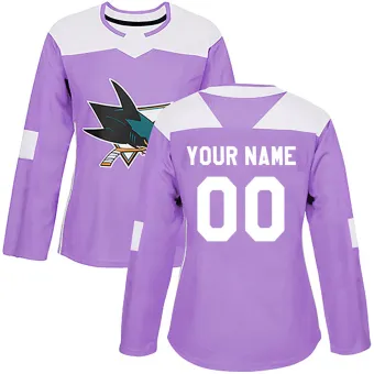 Women's Custom San Jose Sharks Hockey Fights Cancer Jersey - Purple Authentic