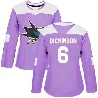 Women's Sam Dickinson San Jose Sharks Hockey Fights Cancer Jersey - Purple Authentic