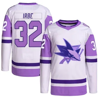 Youth Arturs Irbe San Jose Sharks Hockey Fights Cancer Primegreen Jersey - White/Purple Authentic