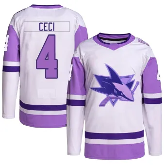 Youth Cody Ceci San Jose Sharks Hockey Fights Cancer Primegreen Jersey - White/Purple Authentic