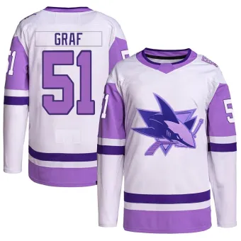 Youth Collin Graf San Jose Sharks Hockey Fights Cancer Primegreen Jersey - White/Purple Authentic