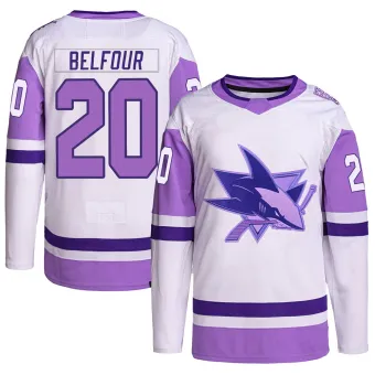 Youth Ed Belfour San Jose Sharks Hockey Fights Cancer Primegreen Jersey - White/Purple Authentic