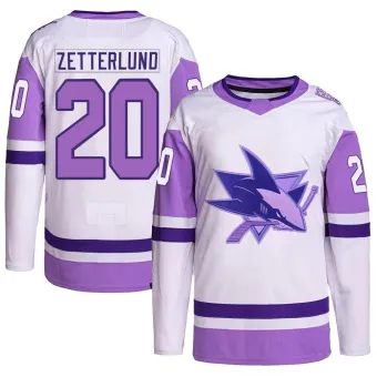 Youth Fabian Zetterlund San Jose Sharks Hockey Fights Cancer Primegreen Jersey - White/Purple Authentic