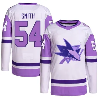 Youth Givani Smith San Jose Sharks Hockey Fights Cancer Primegreen Jersey - White/Purple Authentic