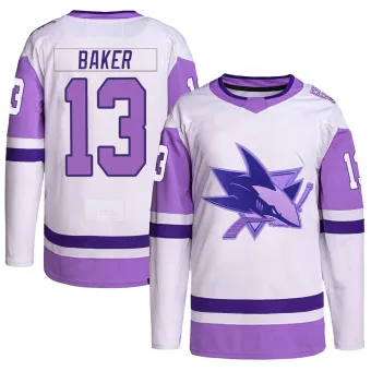 Youth Jamie Baker San Jose Sharks Hockey Fights Cancer Primegreen Jersey - White/Purple Authentic