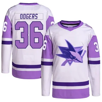 Youth Jeff Odgers San Jose Sharks Hockey Fights Cancer Primegreen Jersey - White/Purple Authentic