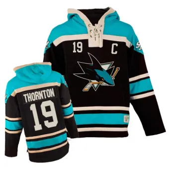 Youth Joe Thornton San Jose Sharks Old Time Hockey Sawyer Hooded Sweatshirt - Black Authentic