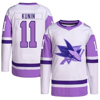 Youth Luke Kunin San Jose Sharks Hockey Fights Cancer Primegreen Jersey - White/Purple Authentic