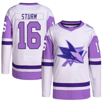 Youth Marco Sturm San Jose Sharks Hockey Fights Cancer Primegreen Jersey - White/Purple Authentic