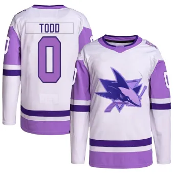 Youth Nathan Todd San Jose Sharks Hockey Fights Cancer Primegreen Jersey - White/Purple Authentic