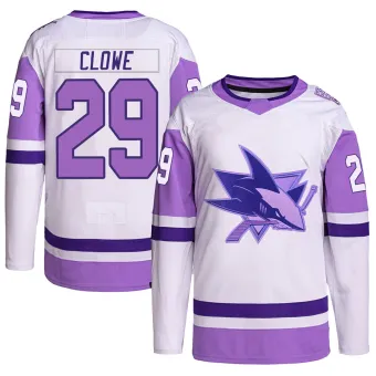 Youth Ryane Clowe San Jose Sharks Hockey Fights Cancer Primegreen Jersey - White/Purple Authentic