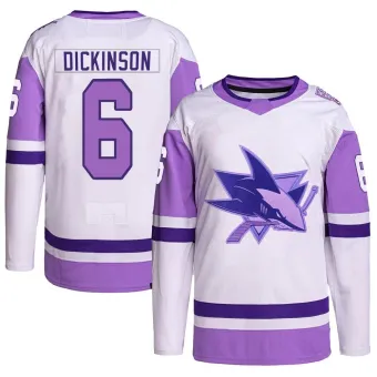 Youth Sam Dickinson San Jose Sharks Hockey Fights Cancer Primegreen Jersey - White/Purple Authentic