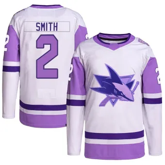 Youth Will Smith San Jose Sharks Hockey Fights Cancer Primegreen Jersey - White/Purple Authentic